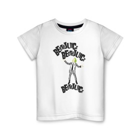 Детская футболка хлопок с принтом 2366317 в Санкт-Петербурге, 100% хлопок | круглый вырез горловины, полуприлегающий силуэт, длина до линии бедер | Тематика изображения на принте: beetlejuice | vdpartat | битлджус | ужасы
