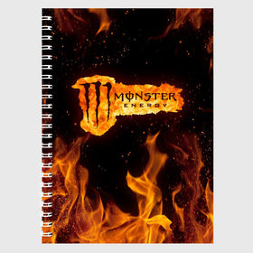 Тетрадь с принтом FIRE MONSTER ENERGY (Z) в Санкт-Петербурге, 100% бумага | 48 листов, плотность листов — 60 г/м2, плотность картонной обложки — 250 г/м2. Листы скреплены сбоку удобной пружинной спиралью. Уголки страниц и обложки скругленные. Цвет линий — светло-серый
 | black monster | bmx | claw | energy | fire | monster | monster energy | moto | motocross | race | sport | киберспорт | когти | монстер энерджи | монстр | мото | мотокросс | огонь | ралли | скейтбординг | спорт | энергия