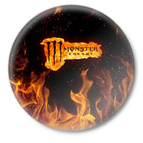 Значок с принтом FIRE MONSTER ENERGY (Z) в Санкт-Петербурге,  металл | круглая форма, металлическая застежка в виде булавки | black monster | bmx | claw | energy | fire | monster | monster energy | moto | motocross | race | sport | киберспорт | когти | монстер энерджи | монстр | мото | мотокросс | огонь | ралли | скейтбординг | спорт | энергия