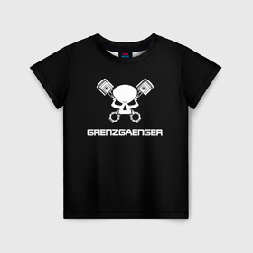 Детская футболка 3D с принтом Grenzgaenger в Санкт-Петербурге, 100% гипоаллергенный полиэфир | прямой крой, круглый вырез горловины, длина до линии бедер, чуть спущенное плечо, ткань немного тянется | grenzgaenger | авто | байк | байкер | гонки | гонщик | двигатель | механик | мото | поршень | череп
