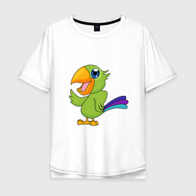 Мужская футболка хлопок Oversize с принтом Мексиканский Попугай в Санкт-Петербурге, 100% хлопок | свободный крой, круглый ворот, “спинка” длиннее передней части | детские | звери | картинки | мексиканский | мультфильмы | позитив | попугай | прикольные | птицы | экзотические