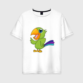 Женская футболка хлопок Oversize с принтом Мексиканский Попугай в Санкт-Петербурге, 100% хлопок | свободный крой, круглый ворот, спущенный рукав, длина до линии бедер
 | детские | звери | картинки | мексиканский | мультфильмы | позитив | попугай | прикольные | птицы | экзотические