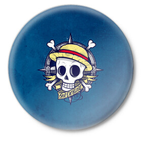 Значок с принтом Straw hat pirates в Санкт-Петербурге,  металл | круглая форма, металлическая застежка в виде булавки | monkey d. luffy | nami | one piece | аниме | большой куш | луффи | манки де луффи | нами | пиратская | пираты | тони | череп | чоппер | шляпа