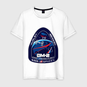 Мужская футболка хлопок с принтом NASA (Z) в Санкт-Петербурге, 100% хлопок | прямой крой, круглый вырез горловины, длина до линии бедер, слегка спущенное плечо. | behnken | ccdev | crew dragon | dm 2 | dm2 | drago | dragon 2 | dragon v2 | f9 | falcon 9 | hurley | space | spacex | драг | дракон | космос | мкс | наса