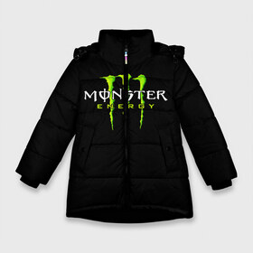 Зимняя куртка для девочек 3D с принтом MONSTER ENERGY в Санкт-Петербурге, ткань верха — 100% полиэстер; подклад — 100% полиэстер, утеплитель — 100% полиэстер. | длина ниже бедра, удлиненная спинка, воротник стойка и отстегивающийся капюшон. Есть боковые карманы с листочкой на кнопках, утяжки по низу изделия и внутренний карман на молнии. 

Предусмотрены светоотражающий принт на спинке, радужный светоотражающий элемент на пуллере молнии и на резинке для утяжки. | black monster | bmx | claw | cybersport | energy | monster | monster energy | moto | motocross | race | sport | киберспорт | когти | монстер энерджи | монстр | мото | мотокросс | ралли | скейтбординг | спорт | энергия