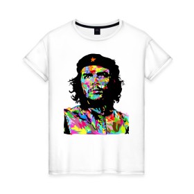 Женская футболка хлопок с принтом Che в Санкт-Петербурге, 100% хлопок | прямой крой, круглый вырез горловины, длина до линии бедер, слегка спущенное плечо | argentina | che guevara | color | cuba | paint | revolutionary | аргентина | краска | куба | революционер | цвет | че гевара