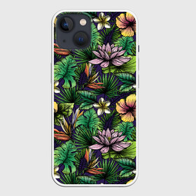 Чехол для iPhone 13 с принтом Летние цветы в Санкт-Петербурге,  |  | summer | джунгли | краски | летняя | лето | листы | листья | надпись | настроение | отдых | отпуск | пальмы | пляжная | позитив | стиль | тропики | тропическая | цветочки | цветы | яркая