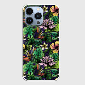 Чехол для iPhone 13 Pro с принтом Летние цветы в Санкт-Петербурге,  |  | summer | джунгли | краски | летняя | лето | листы | листья | надпись | настроение | отдых | отпуск | пальмы | пляжная | позитив | стиль | тропики | тропическая | цветочки | цветы | яркая