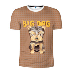 Мужская футболка 3D спортивная с принтом Большой пёс в Санкт-Петербурге, 100% полиэстер с улучшенными характеристиками | приталенный силуэт, круглая горловина, широкие плечи, сужается к линии бедра | Тематика изображения на принте: домашние животные | йоркширский терьер | собака | щенок