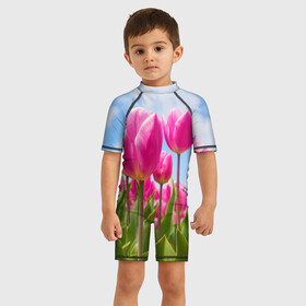 Детский купальный костюм 3D с принтом Розовые тюльпаны в Санкт-Петербурге, Полиэстер 85%, Спандекс 15% | застежка на молнии на спине | flowers | бутоны | дача | девушке | женщинам | лепестки | летний | лето | листья | любимая | любовь | небесный | небо | нежный | облака | поляна | природа | растения | романтика | сад | синеенебо | солнечный