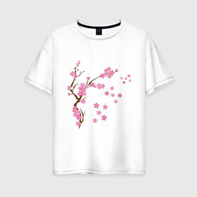 Женская футболка хлопок Oversize с принтом Розовая сакура в Санкт-Петербурге, 100% хлопок | свободный крой, круглый ворот, спущенный рукав, длина до линии бедер
 | лето | розовый | сакура | цветение | цветы