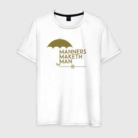 Мужская футболка хлопок с принтом Manners maketh man в Санкт-Петербурге, 100% хлопок | прямой крой, круглый вырез горловины, длина до линии бедер, слегка спущенное плечо. | Тематика изображения на принте: kingsman | manners maketh man | кингсман