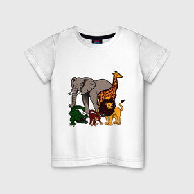 Детская футболка хлопок с принтом Африка в Санкт-Петербурге, 100% хлопок | круглый вырез горловины, полуприлегающий силуэт, длина до линии бедер | африка | детские | животные | жираф | звери | зоопарк | картинки | крокодил | лев | мультфильмы | обезьяна | прикольные | природа | слон