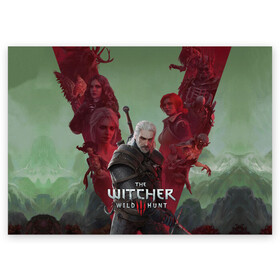 Поздравительная открытка с принтом The Witcher 5-летие в Санкт-Петербурге, 100% бумага | плотность бумаги 280 г/м2, матовая, на обратной стороне линовка и место для марки
 | Тематика изображения на принте: blood and wine | cd project red | games | geralt | hearts of stone | the witcher | wild hunt | ведьмак | геральт | дикая охота | игры | йеннифер | каменные сердца | кровь и вино | трисс | цири