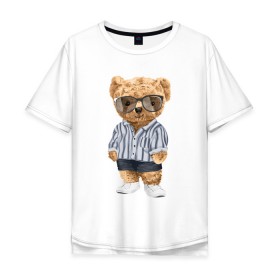Мужская футболка хлопок Oversize с принтом Модный плюшевый медведь в Санкт-Петербурге, 100% хлопок | свободный крой, круглый ворот, “спинка” длиннее передней части | арт | животные | игрушка | картинка | крутой медведь | медведь | медвежонок | мишка | мода | модный медведь | плюшевый | плюшевый медведь | рисунок