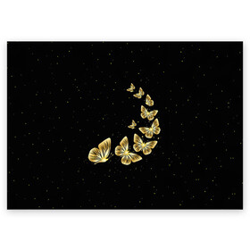 Поздравительная открытка с принтом Golden Butterfly in Space в Санкт-Петербурге, 100% бумага | плотность бумаги 280 г/м2, матовая, на обратной стороне линовка и место для марки
 | black | summer | wings | ангел | бабочка | бабочки | блестки | блестящий | девушке | желтые | животные | звезды | звери | золото | золотые | космос | крылья | летать | летний | лето | мотылек | насекомое | ночные