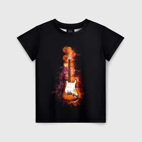 Детская футболка 3D с принтом Огонь музыка в Санкт-Петербурге, 100% гипоаллергенный полиэфир | прямой крой, круглый вырез горловины, длина до линии бедер, чуть спущенное плечо, ткань немного тянется | Тематика изображения на принте: black | гитара | гитарист | гитаристу | демон | инструменты | музыка | музыкальные | музыкант | огненный | огонек | огонь | пение | песня | пламя | поп | профессия | рок | рокер | струны | хобби