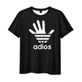 Мужская футболка 3D с принтом Adios в Санкт-Петербурге, 100% полиэфир | прямой крой, круглый вырез горловины, длина до линии бедер | adidas | adios | адидас | адьос | бренд | ладонь | мем | отпечаток | рука