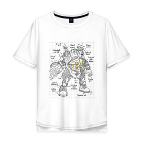 Мужская футболка хлопок Oversize с принтом Big Daddy Sketch в Санкт-Петербурге, 100% хлопок | свободный крой, круглый ворот, “спинка” длиннее передней части | Тематика изображения на принте: bioshock | horror | биошок | большой папа | большой папочка | рисунок | скетч | хоррор