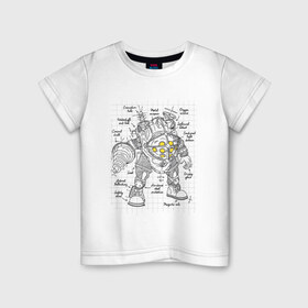 Детская футболка хлопок с принтом Big Daddy Sketch в Санкт-Петербурге, 100% хлопок | круглый вырез горловины, полуприлегающий силуэт, длина до линии бедер | bioshock | horror | биошок | большой папа | большой папочка | рисунок | скетч | хоррор