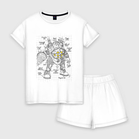 Женская пижама с шортиками хлопок с принтом Big Daddy Sketch в Санкт-Петербурге, 100% хлопок | футболка прямого кроя, шорты свободные с широкой мягкой резинкой | bioshock | horror | биошок | большой папа | большой папочка | рисунок | скетч | хоррор