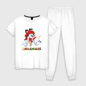 Женская пижама хлопок с принтом Animaniacs в Санкт-Петербурге, 100% хлопок | брюки и футболка прямого кроя, без карманов, на брюках мягкая резинка на поясе и по низу штанин | animaniacs | vdpartat | wakko warner | вакко уорнер | озорные анимашки