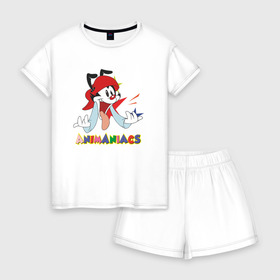 Женская пижама с шортиками хлопок с принтом Animaniacs в Санкт-Петербурге, 100% хлопок | футболка прямого кроя, шорты свободные с широкой мягкой резинкой | animaniacs | vdpartat | wakko warner | вакко уорнер | озорные анимашки