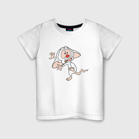 Детская футболка хлопок с принтом Брейн и Пинки в Санкт-Петербурге, 100% хлопок | круглый вырез горловины, полуприлегающий силуэт, длина до линии бедер | animaniacs | vdpartat | белая мышь | брейн | гений | глупая мышь | озорные анимашки | пинки