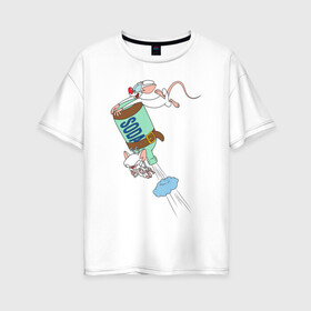 Женская футболка хлопок Oversize с принтом Брейн и Пинки Animaniacs в Санкт-Петербурге, 100% хлопок | свободный крой, круглый ворот, спущенный рукав, длина до линии бедер
 | animaniacs | vdpartat | белая мышь | брейн | гений | глупая мышь | озорные анимашки | пинки