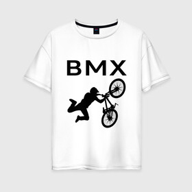 Женская футболка хлопок Oversize с принтом Велоспорт BMX (Z) в Санкт-Петербурге, 100% хлопок | свободный крой, круглый ворот, спущенный рукав, длина до линии бедер
 | bicycle | bicyclist | bike | biker | bmx | cycle | rider | байкер | бмх | вело | велогонщик | велосепедист | велосипед | гонщик