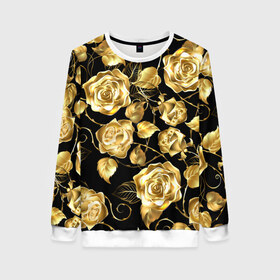 Женский свитшот 3D с принтом Golden Roses в Санкт-Петербурге, 100% полиэстер с мягким внутренним слоем | круглый вырез горловины, мягкая резинка на манжетах и поясе, свободная посадка по фигуре | flower | flowers | gold | golden | luxe | luxery | pink | rose | золотая | золото | красивая | мода | прикольная | приятная | роза | розовая | стильная | тренд | цветок | цветы | цвточки