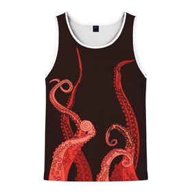 Мужская майка 3D с принтом Red Octopus в Санкт-Петербурге, 100% полиэстер | круглая горловина, приталенный силуэт, длина до линии бедра. Пройма и горловина окантованы тонкой бейкой | Тематика изображения на принте: 