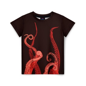Детская футболка 3D с принтом Red Octopus в Санкт-Петербурге, 100% гипоаллергенный полиэфир | прямой крой, круглый вырез горловины, длина до линии бедер, чуть спущенное плечо, ткань немного тянется | 