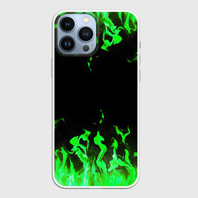 Чехол для iPhone 13 Pro Max с принтом GREEN FIRE | ОГОНЬ в Санкт-Петербурге,  |  | Тематика изображения на принте: abstraction | bright | fire | geometry | hexagon | light | neon | paints | stripes | texture | triangle | абстракция | брызги | геометрия | искры | краски | неон | неоновый | огонь | соты | текстура