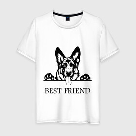 Мужская футболка хлопок с принтом ОВЧАРКА BEST FRIEND (Z) в Санкт-Петербурге, 100% хлопок | прямой крой, круглый вырез горловины, длина до линии бедер, слегка спущенное плечо. | best friend | dog | doggie | doggy | авчарка | друг человека | другу | кинолог | лабрадор | мохнатый | овчарка | пес | пёсель | пёсик | подарок | подруге | собака | собакен | собаки | собачка | собачнику