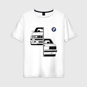 Женская футболка хлопок Oversize с принтом BMW (Z) в Санкт-Петербурге, 100% хлопок | свободный крой, круглый ворот, спущенный рукав, длина до линии бедер
 | auto | bmw | bmw performance | m | motorsport | performance | автомобиль | ам | бмв | бэха | машина | моторспорт