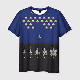 Мужская футболка 3D с принтом spaceship в Санкт-Петербурге, 100% полиэфир | прямой крой, круглый вырез горловины, длина до линии бедер | old school | retro game | video game | видео игры | ретро игры