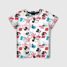 Детская футболка 3D с принтом Mickey Mouse, в Санкт-Петербурге, 100% гипоаллергенный полиэфир | прямой крой, круглый вырез горловины, длина до линии бедер, чуть спущенное плечо, ткань немного тянется | disney | mickey mouse | vdpartat | дисней | маус | мики | микки | микки маус | мышонок микки | паттерн | текстура