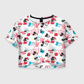 Женская футболка Crop-top 3D с принтом Mickey Mouse, в Санкт-Петербурге, 100% полиэстер | круглая горловина, длина футболки до линии талии, рукава с отворотами | disney | mickey mouse | vdpartat | дисней | маус | мики | микки | микки маус | мышонок микки | паттерн | текстура