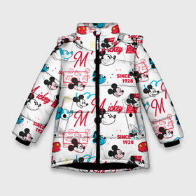 Зимняя куртка для девочек 3D с принтом Mickey Mouse в Санкт-Петербурге, ткань верха — 100% полиэстер; подклад — 100% полиэстер, утеплитель — 100% полиэстер. | длина ниже бедра, удлиненная спинка, воротник стойка и отстегивающийся капюшон. Есть боковые карманы с листочкой на кнопках, утяжки по низу изделия и внутренний карман на молнии. 

Предусмотрены светоотражающий принт на спинке, радужный светоотражающий элемент на пуллере молнии и на резинке для утяжки. | disney | mickey mouse | vdpartat | дисней | маус | мики | микки | микки маус | мышонок микки | паттерн | текстура