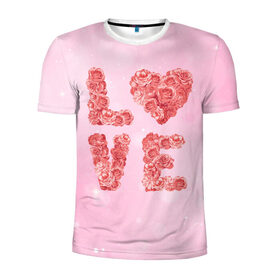 Мужская футболка 3D спортивная с принтом Love Розы в Санкт-Петербурге, 100% полиэстер с улучшенными характеристиками | приталенный силуэт, круглая горловина, широкие плечи, сужается к линии бедра | love | день влюбленных | день святого валентина | любовь | розочки | розы | романтика | цветы | я тебя люблю