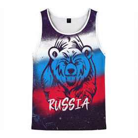 Мужская майка 3D с принтом Russia Bear в Санкт-Петербурге, 100% полиэстер | круглая горловина, приталенный силуэт, длина до линии бедра. Пройма и горловина окантованы тонкой бейкой | 12 июня | bear | marble | russia | грозный медведь | день россии | медведь | мишка | мрамор | мраморная | праздник | россия | страна | триколор | флаг