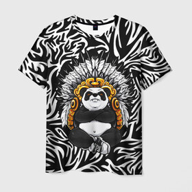 Мужская футболка 3D с принтом Мудрая Панда в Санкт-Петербурге, 100% полиэфир | прямой крой, круглый вырез горловины, длина до линии бедер | brand | kung fu | moda | panda | style | texture | бренд | кунг фу | кунгфу | мода | панденыш | панды | прикольные картинки | смайлы | стикербук | стиль | текстура | фон | эмодзи