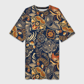 Платье-футболка 3D с принтом Узор орнамент цветы этно в Санкт-Петербурге,  |  | ботаника | винтаж | золото | лето | национальный стиль | природа | ретро | традиционный | узор | хиппи | цветы | черный фон | этно