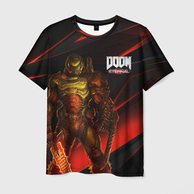 Мужская футболка 3D с принтом DOOM ETERNAL в Санкт-Петербурге, 100% полиэфир | прямой крой, круглый вырез горловины, длина до линии бедер | demons | devil | doom | doom eternal | doom guy | doom slayer | hell | iddqd | slayer | ад | демоны | дум | палач рока