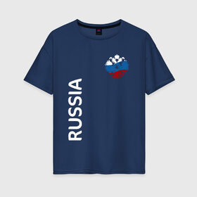 Женская футболка хлопок Oversize с принтом Россия в Санкт-Петербурге, 100% хлопок | свободный крой, круглый ворот, спущенный рукав, длина до линии бедер
 | russia | герб | государство | наша раша | патриотизм | раша | россия | россия 2020 | страна | флаг | флаг россии | я русский