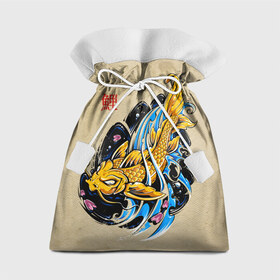 Подарочный 3D мешок с принтом Золотая рыба кои в Санкт-Петербурге, 100% полиэстер | Размер: 29*39 см | Тематика изображения на принте: волны | золотая | иероглиф | иллюстрация | китайская | кои | краски | море | разноцветная | рисунок | рыбка | рыбы | традиционная | узор | японская | яркая