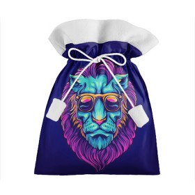 Подарочный 3D мешок с принтом Неоновый лев в очках в Санкт-Петербурге, 100% полиэстер | Размер: 29*39 см | Тематика изображения на принте: грива | животные | закат | зверей | кошка | лев | лето | львенок | неоновая | очки | пляж | прайд | разноцветная | солнце | тигр | царь