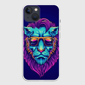 Чехол для iPhone 13 с принтом Неоновый лев в очках в Санкт-Петербурге,  |  | грива | животные | закат | зверей | кошка | лев | лето | львенок | неоновая | очки | пляж | прайд | разноцветная | солнце | тигр | царь