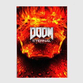 Постер с принтом Doom Eternal в Санкт-Петербурге, 100% бумага
 | бумага, плотность 150 мг. Матовая, но за счет высокого коэффициента гладкости имеет небольшой блеск и дает на свету блики, но в отличии от глянцевой бумаги не покрыта лаком | bethesda softworks | doom eternal | doomguy | id software | демоны | дум этернал | марс | палач рока | этернал